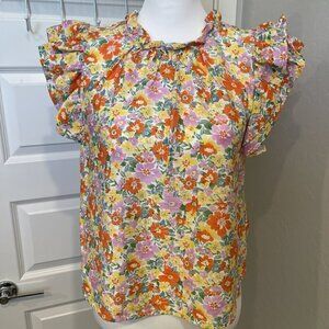 MINE FLORAL BLOUSE IN ORANGE AND MULTIPLE COLORS SIZE LARGE - NWOT (464)